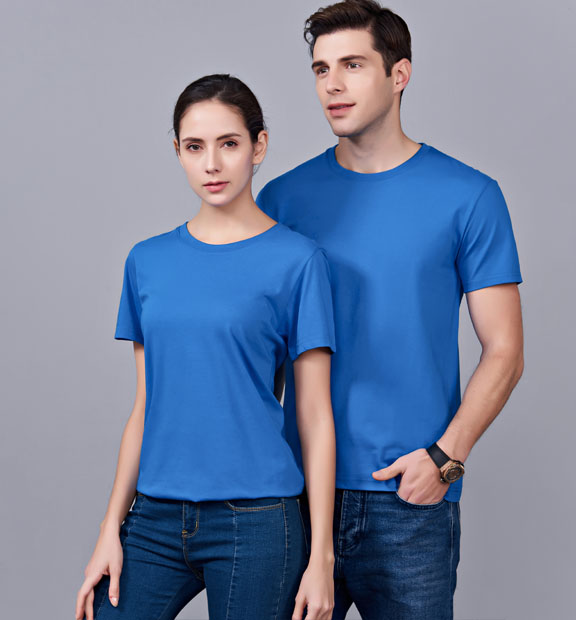 夏季湖藍色男女同款純棉半袖圓領文化衫T19#