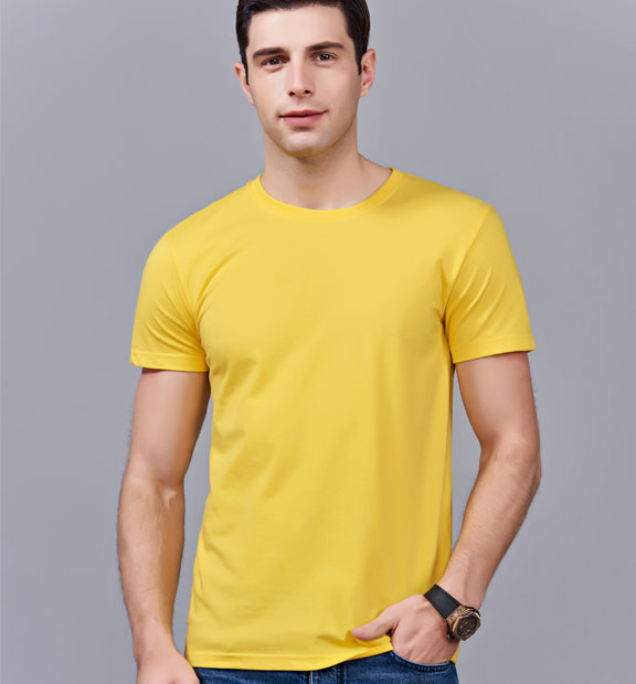 夏季黃色男女同款純棉半袖圓領文化衫T19#