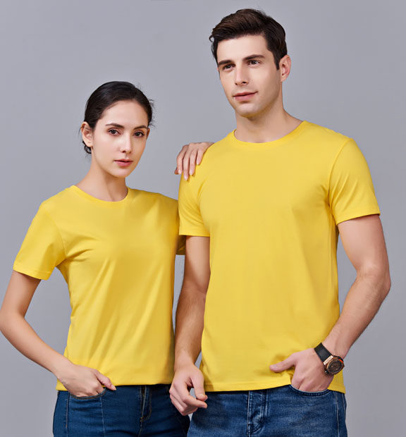 夏季黃色男女同款純棉半袖圓領文化衫T19#