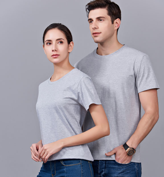 夏季灰色男女同款純棉半袖圓領文化衫T19#