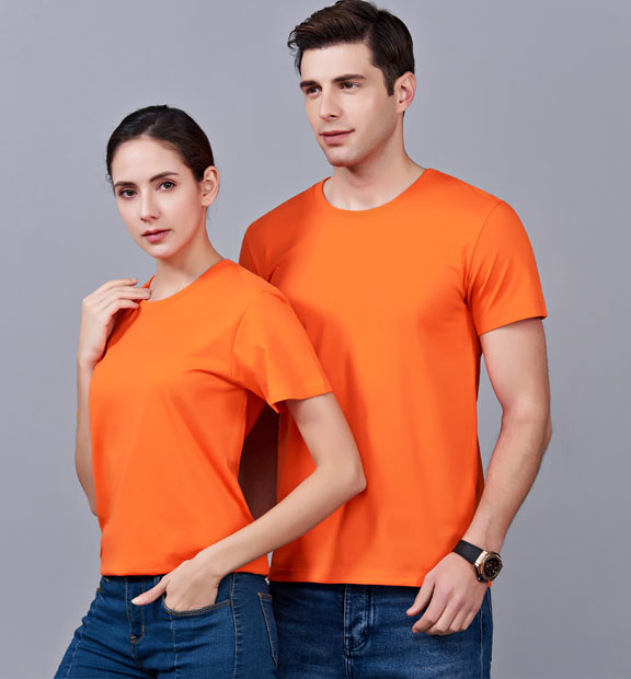 夏季橘色男女同款純棉半袖圓領文化衫T19#