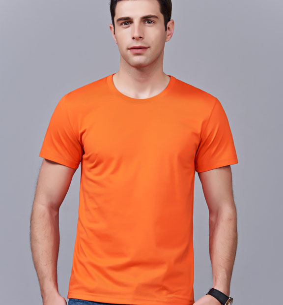 夏季橘色男女同款純棉半袖圓領文化衫T19#