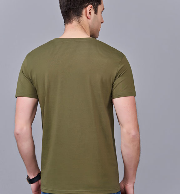 夏季軍綠色男女同款純棉半袖圓領文化衫T19#