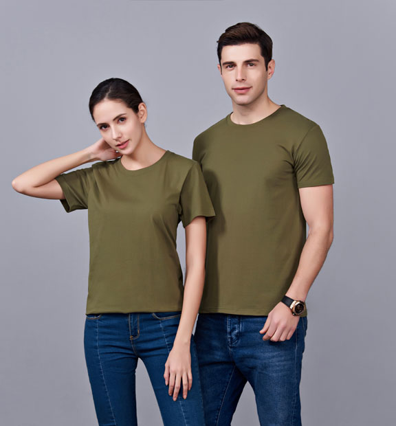 夏季軍綠色男女同款純棉半袖圓領文化衫T19#