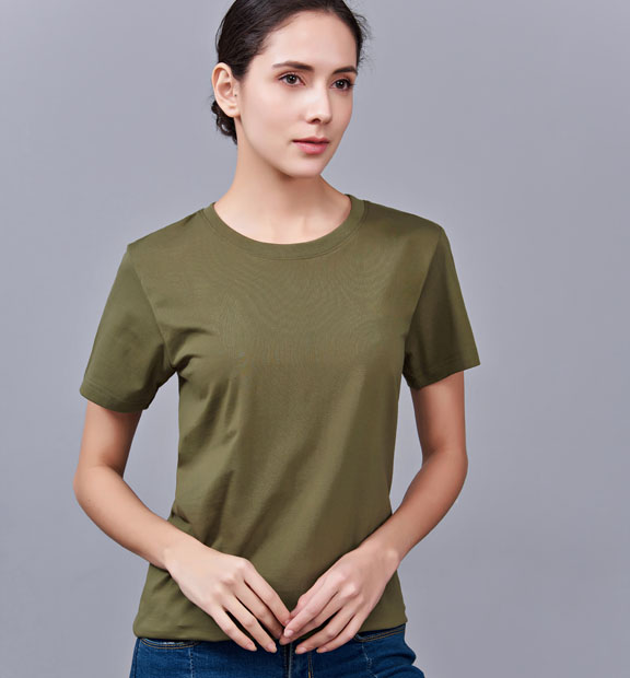 夏季軍綠色男女同款純棉半袖圓領文化衫T19#