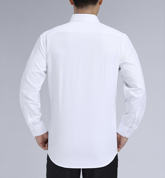白色男款滌棉翻領(lǐng)長(zhǎng)袖修身襯衫-0501#