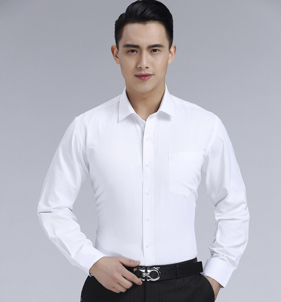 白色男款滌棉翻領(lǐng)長(zhǎng)袖修身襯衫-0501#