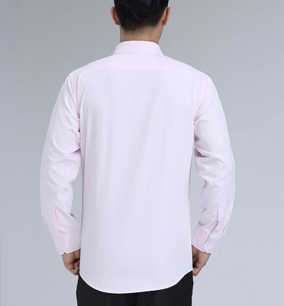 粉色斜紋男款滌棉翻領(lǐng)長袖修身襯衫-1382#