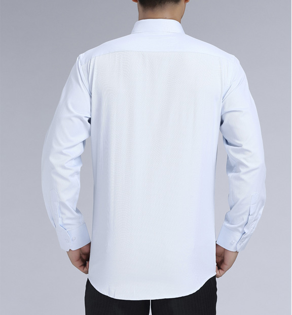白豎紋男款滌棉翻領長袖韓版襯衫-1493#