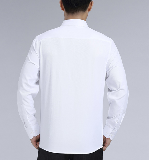 白色男款滌棉翻領長袖修身襯衫-3016-1#