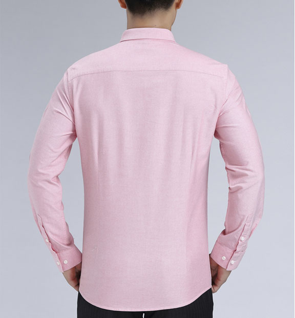 粉色男款牛津紡翻領(lǐng)長袖修身襯衫-19172#