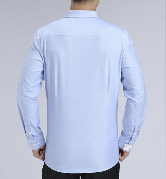 藍色男款牛津紡翻領長袖修身襯衫-19175#