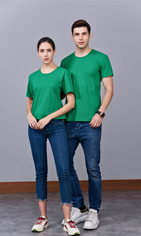 夏季草綠色男女同款純棉半袖圓領(lǐng)文化衫T19#