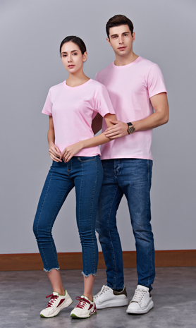 夏季粉色男女同款純棉半袖圓領(lǐng)文化衫T19#