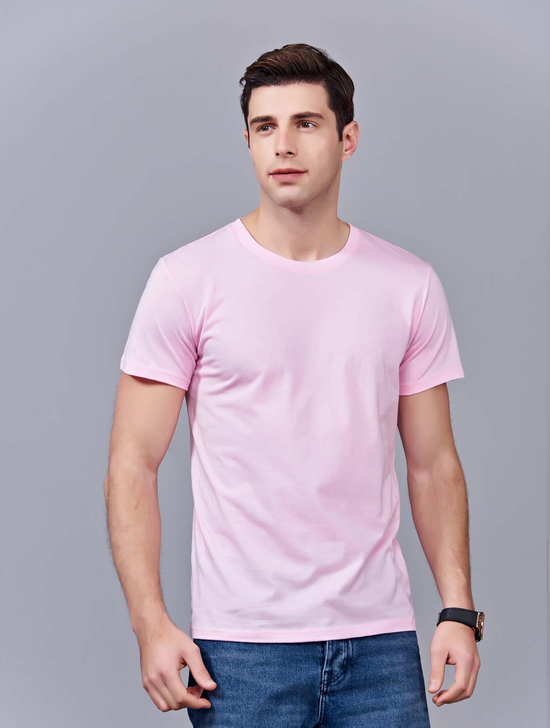 夏季粉色男女同款純棉半袖圓領(lǐng)文化衫T19#