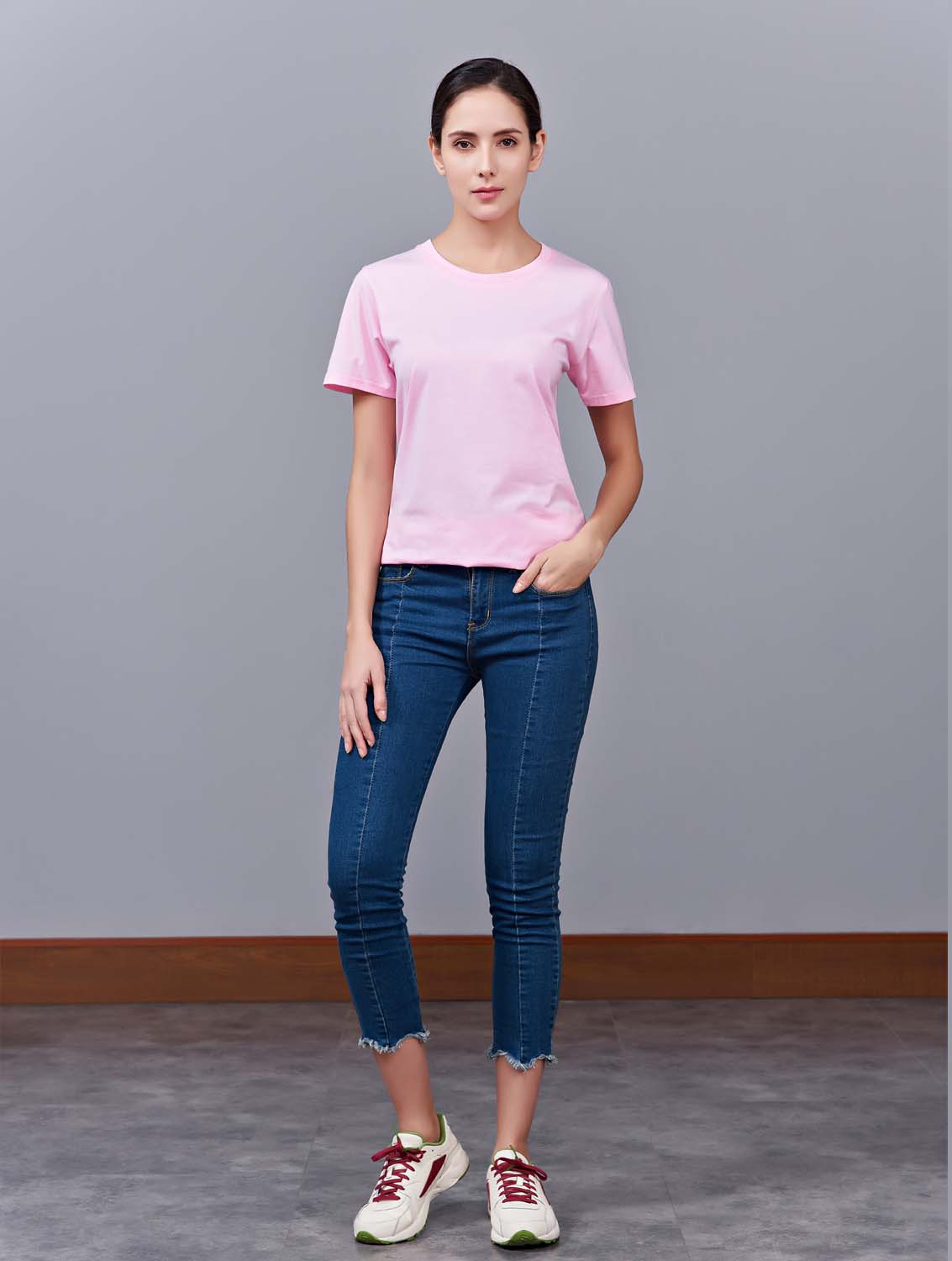 夏季粉色男女同款純棉半袖圓領(lǐng)文化衫T19#