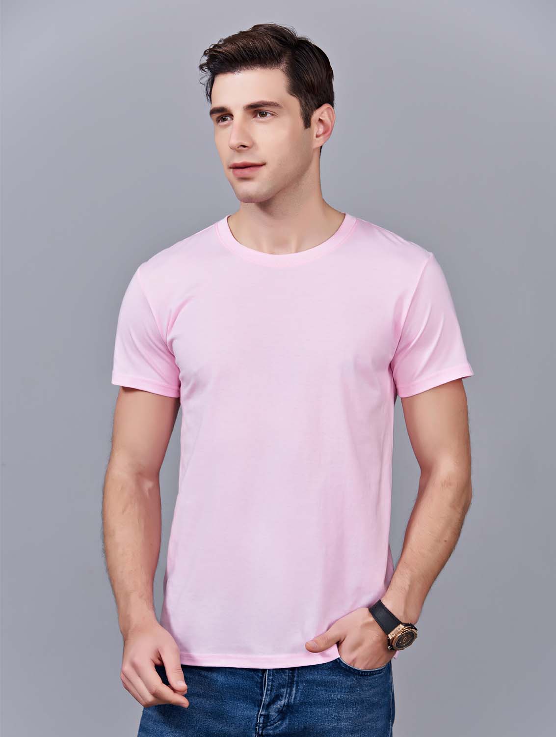 夏季粉色男女同款純棉半袖圓領(lǐng)文化衫T19#