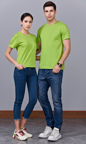 夏季果綠色男女同款純棉半袖圓領(lǐng)文化衫T19#