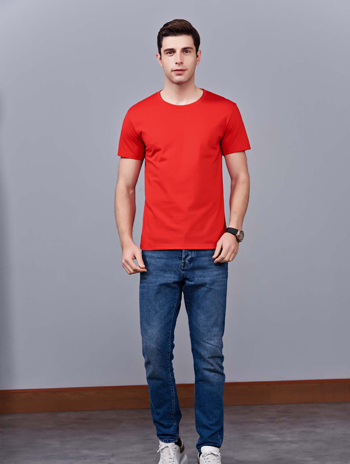 夏季紅色男女同款純棉半袖圓領文化衫T19#