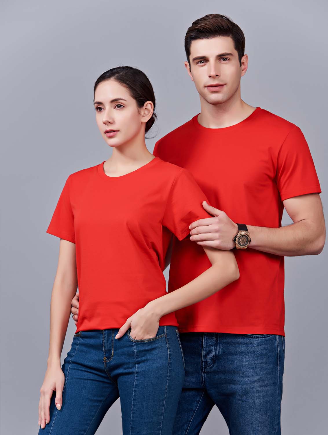 夏季紅色男女同款純棉半袖圓領文化衫T19#