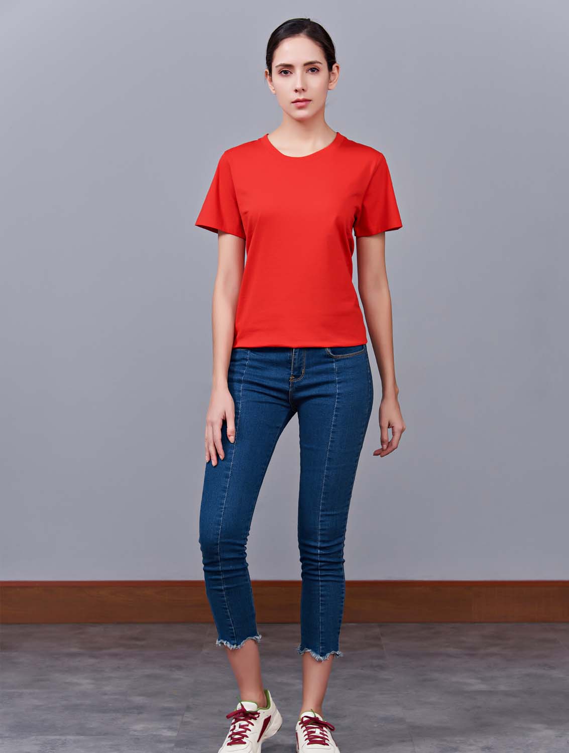 夏季紅色男女同款純棉半袖圓領文化衫T19#