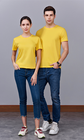 夏季黃色男女同款純棉半袖圓領(lǐng)文化衫T19#