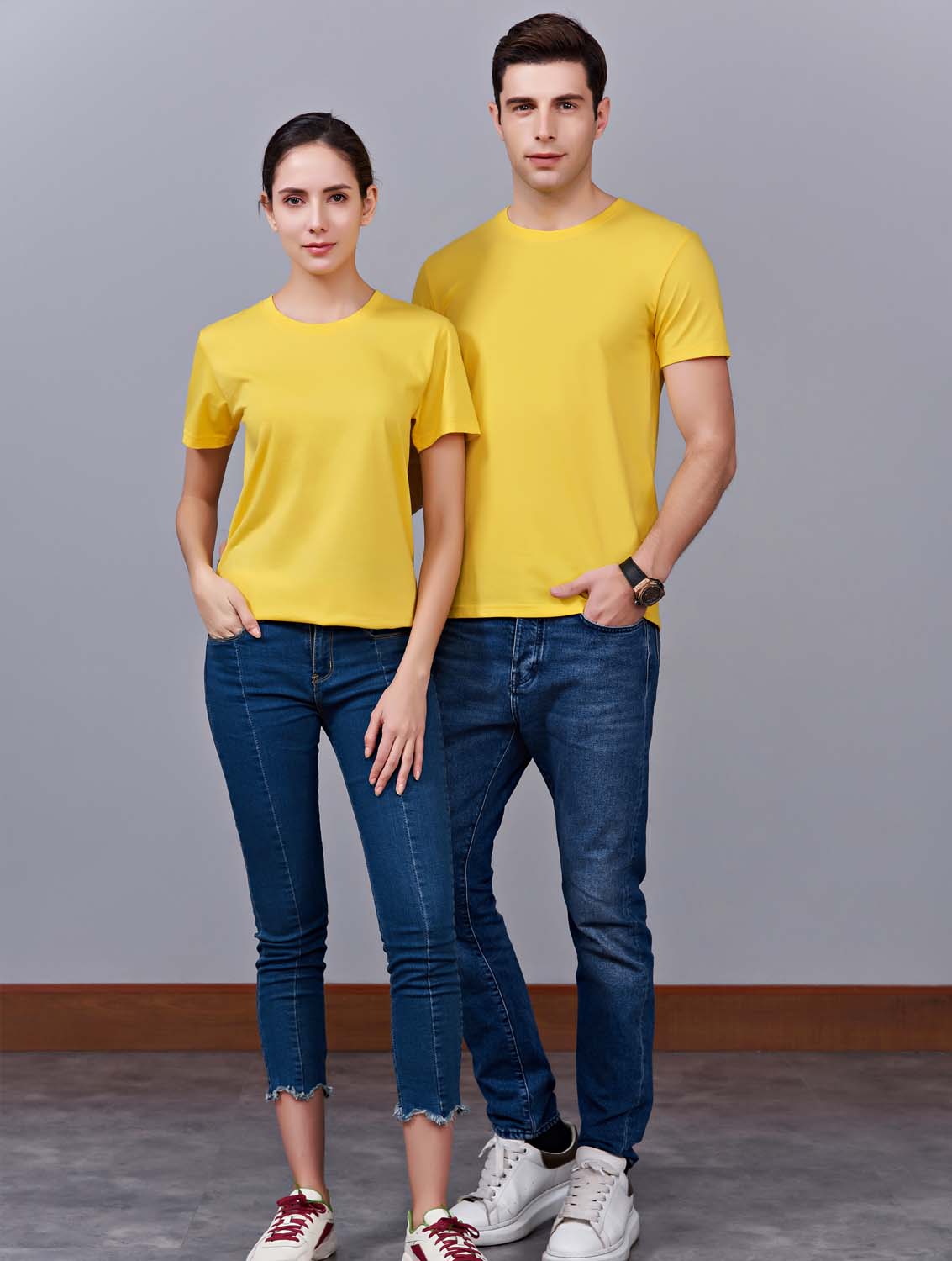 夏季黃色男女同款純棉半袖圓領文化衫T19#