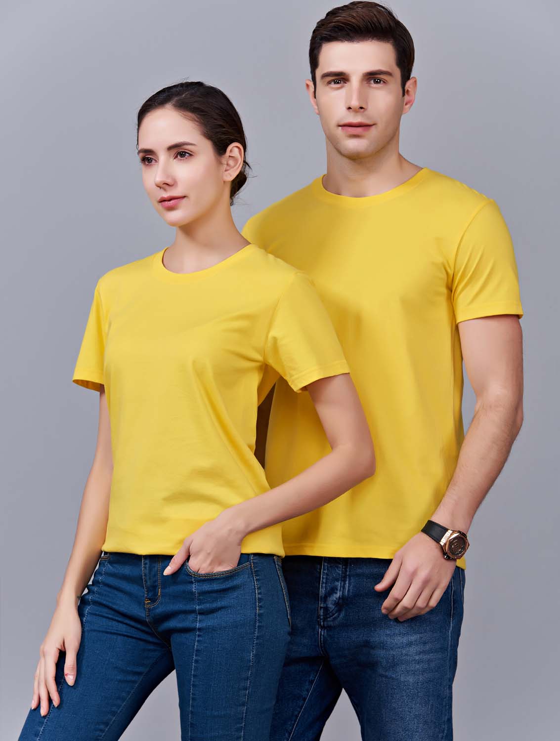 夏季黃色男女同款純棉半袖圓領文化衫T19#