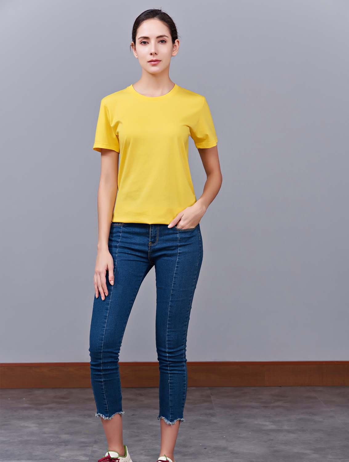 夏季黃色男女同款純棉半袖圓領文化衫T19#