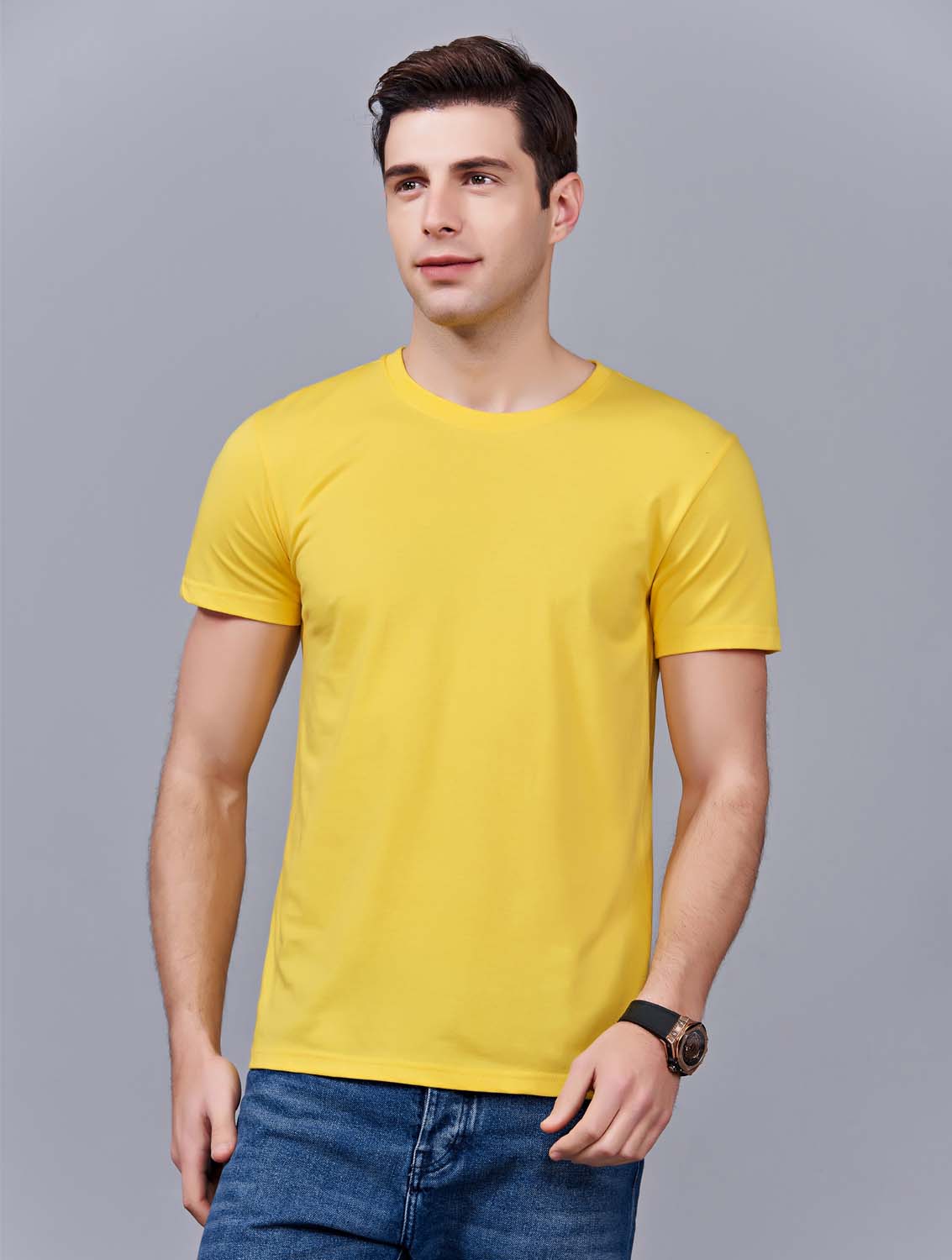 夏季黃色男女同款純棉半袖圓領文化衫T19#