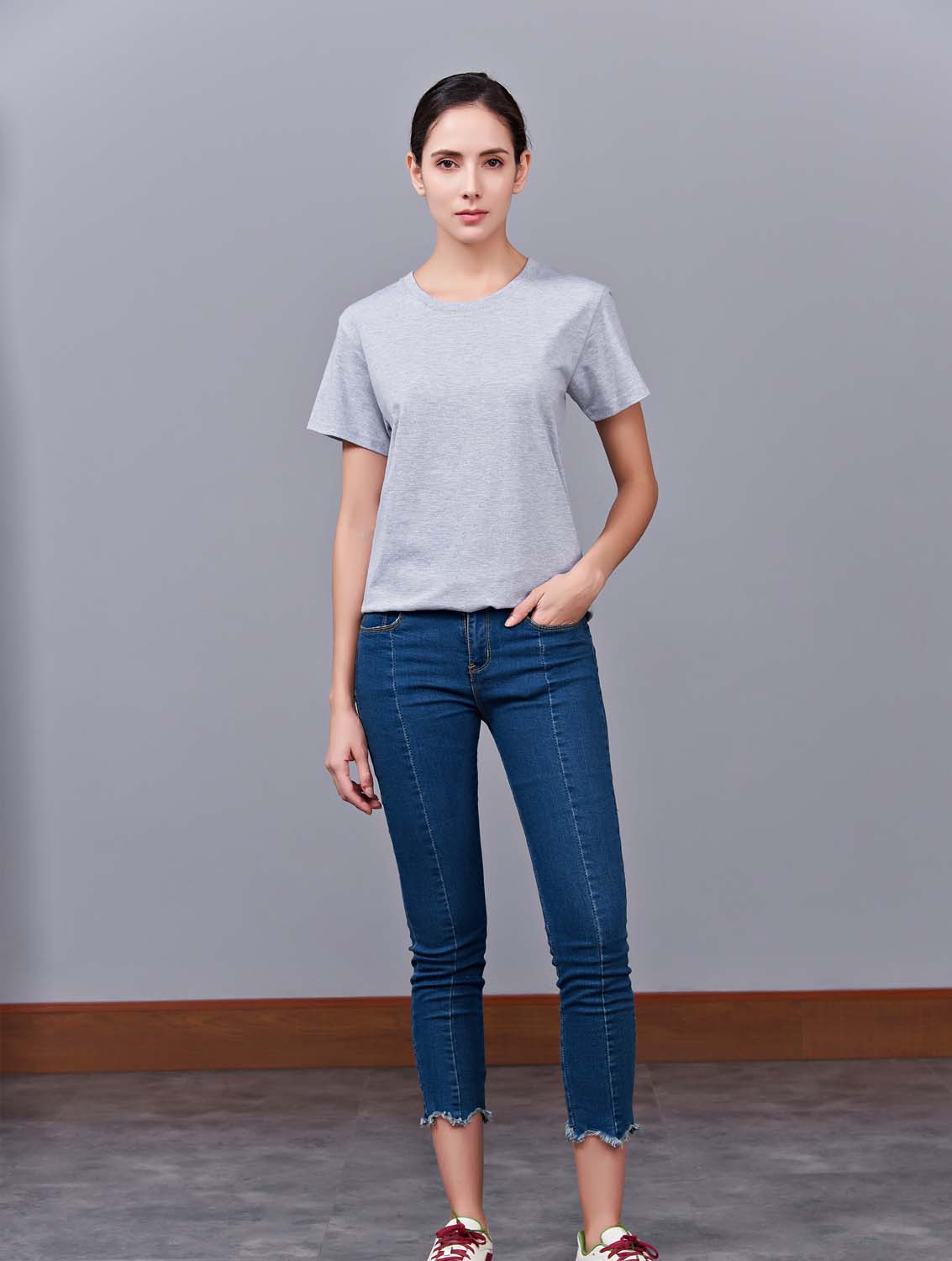 夏季灰色男女同款純棉半袖圓領文化衫T19#