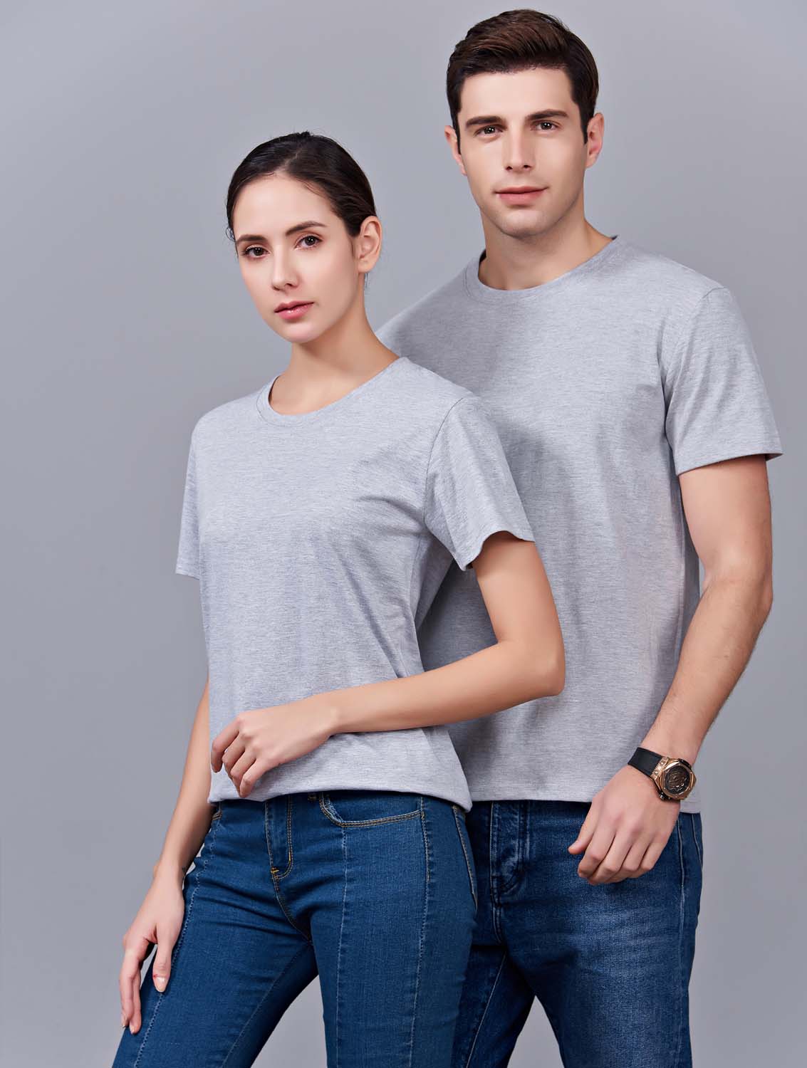 夏季灰色男女同款純棉半袖圓領文化衫T19#