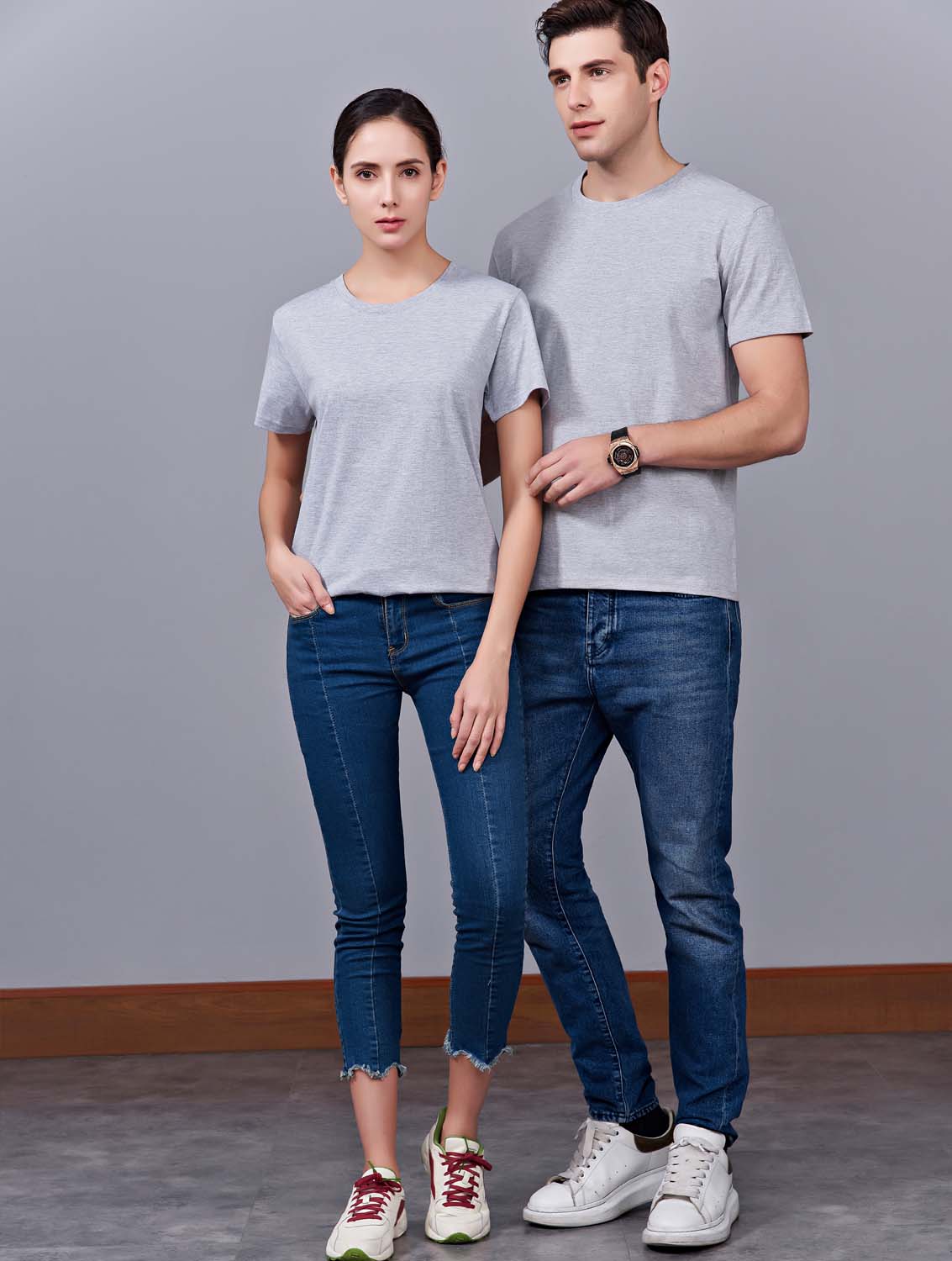 夏季灰色男女同款純棉半袖圓領文化衫T19#