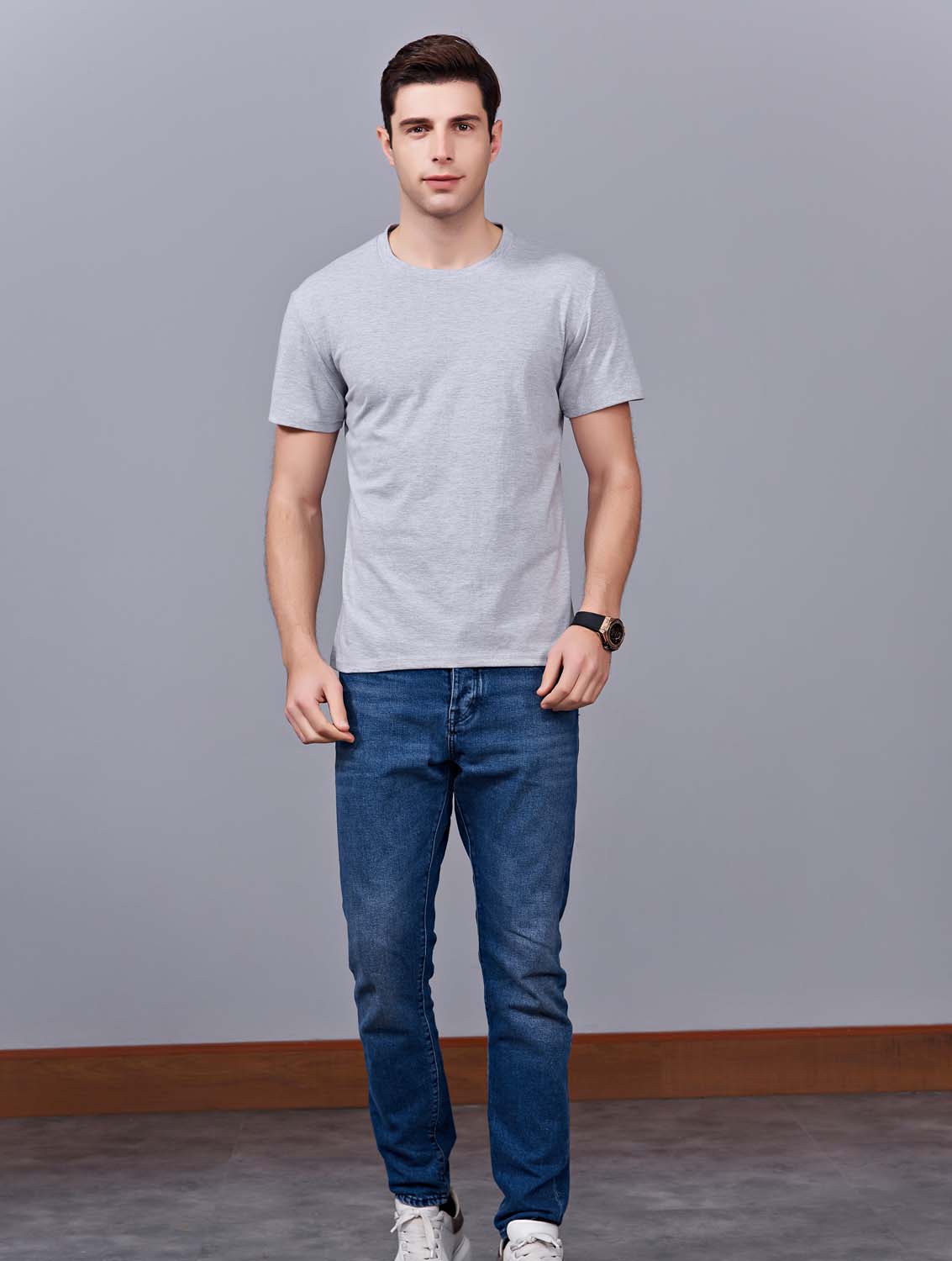 夏季灰色男女同款純棉半袖圓領文化衫T19#