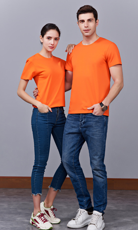 夏季橘色男女同款純棉半袖圓領(lǐng)文化衫T19#