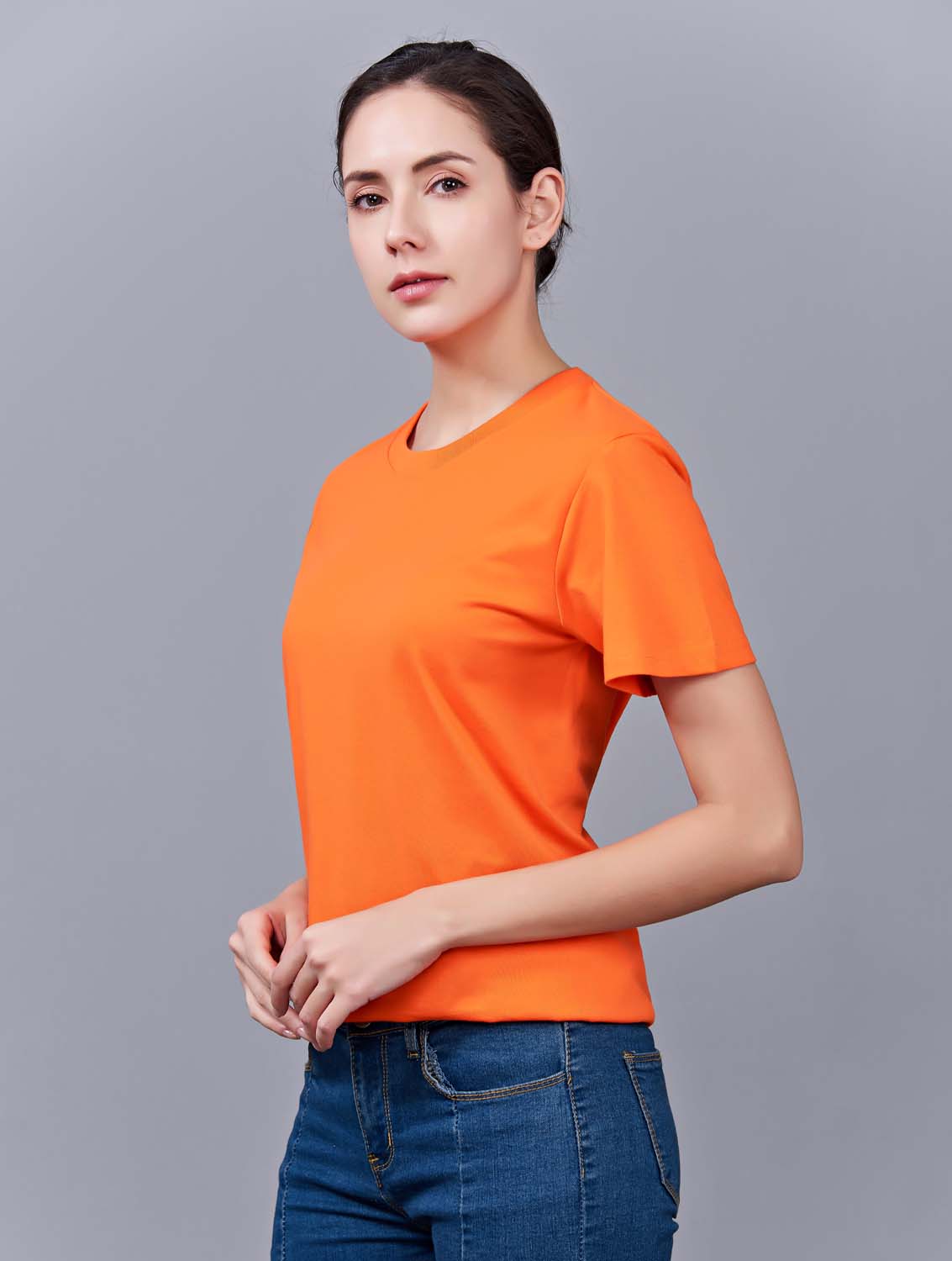 夏季橘色男女同款純棉半袖圓領文化衫T19#