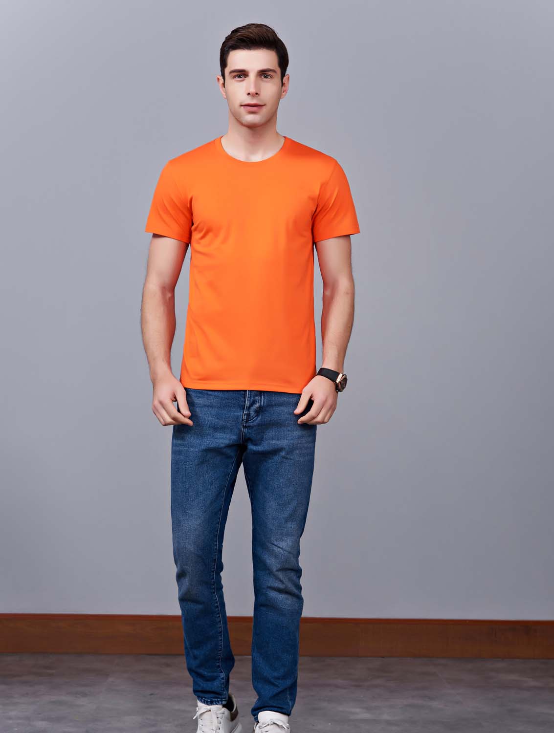 夏季橘色男女同款純棉半袖圓領文化衫T19#