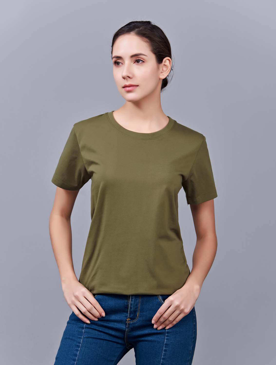 夏季軍綠色男女同款純棉半袖圓領文化衫T19#