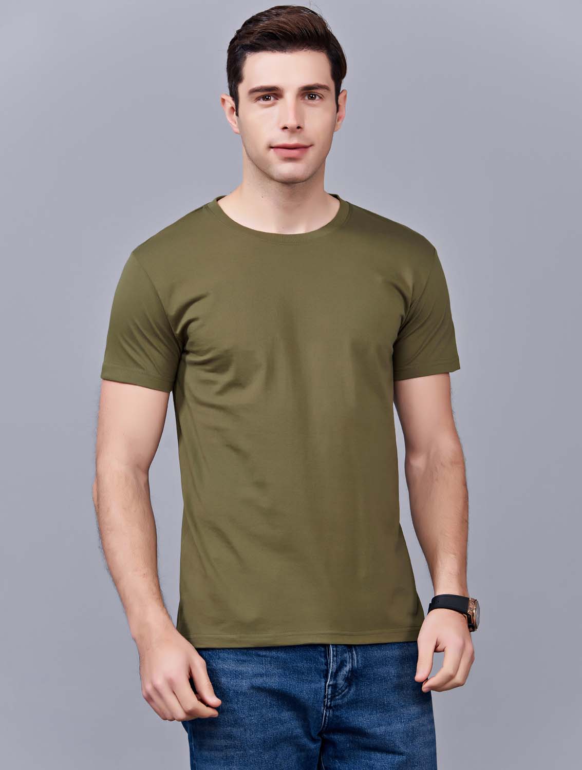 夏季軍綠色男女同款純棉半袖圓領文化衫T19#