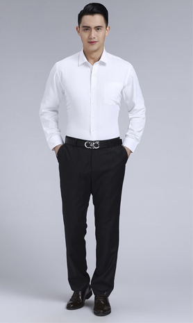 白色男款滌棉翻領(lǐng)長(zhǎng)袖修身襯衫-0501#