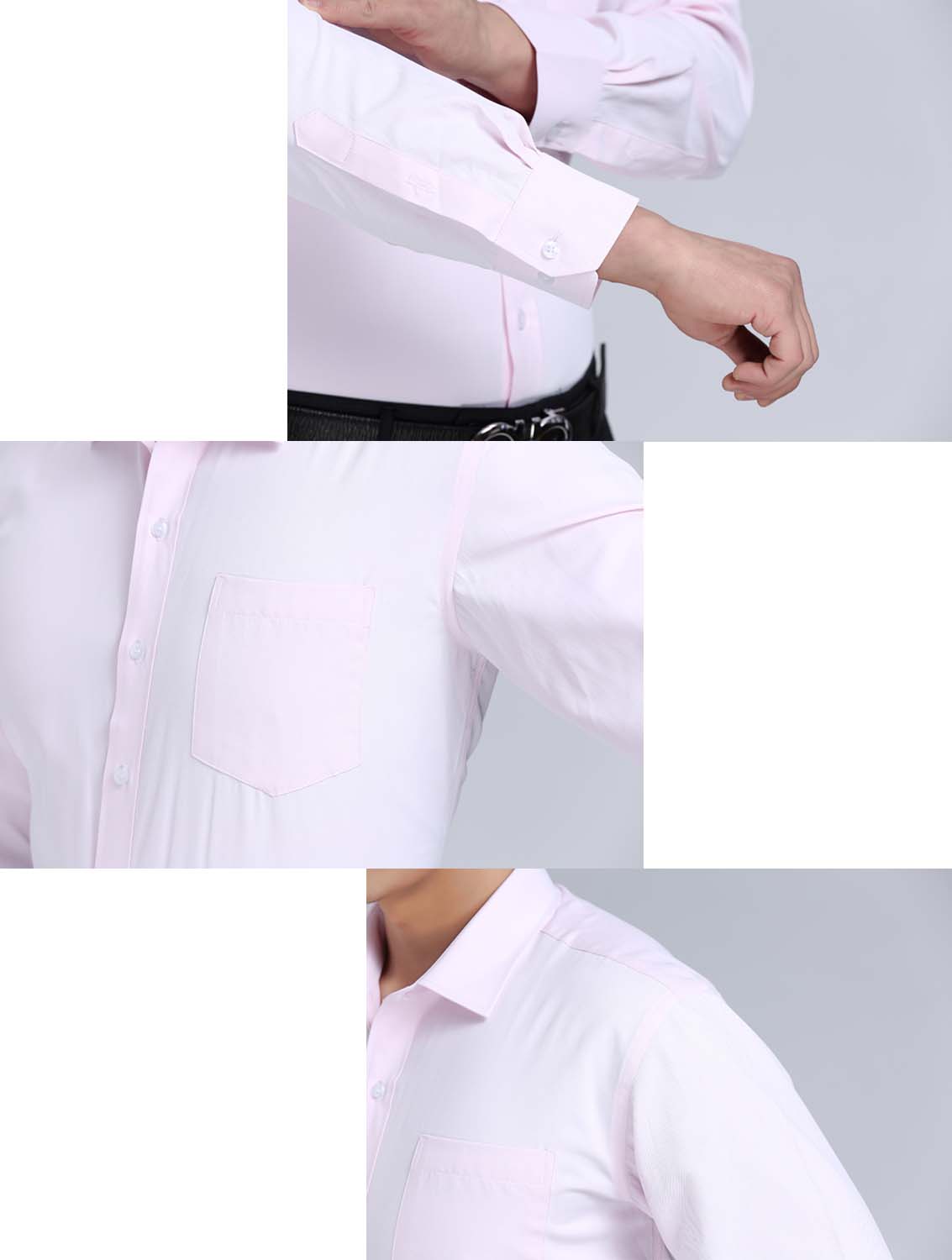 粉色斜紋男款滌棉翻領(lǐng)長袖修身襯衫-1382#