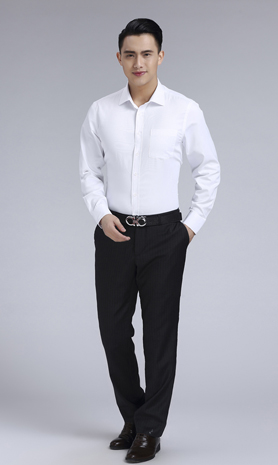 白色男款滌棉翻領長袖修身襯衫-3016-1#
