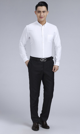 白色男款牛津紡翻領長袖修身襯衫-19170#