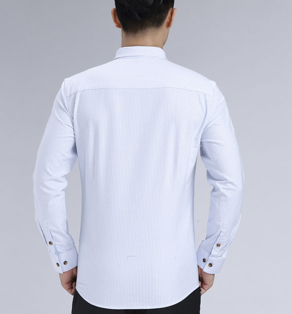 藍色條紋男款牛津紡翻領長袖修身襯衫-59175#