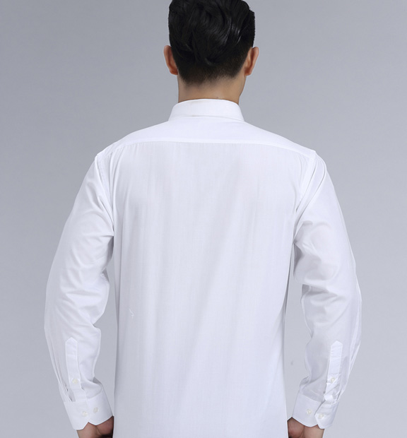 白色斜紋男款滌棉翻領長袖修身襯衫-CVC021#