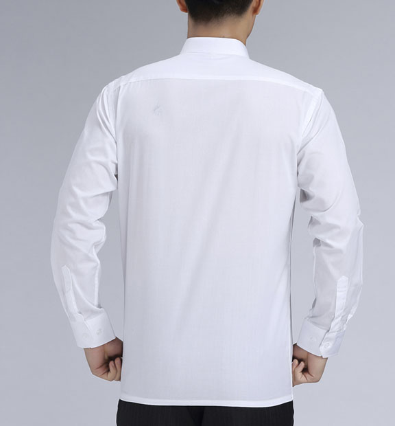 白色男款滌棉立領長袖修身襯衫-BL0071#