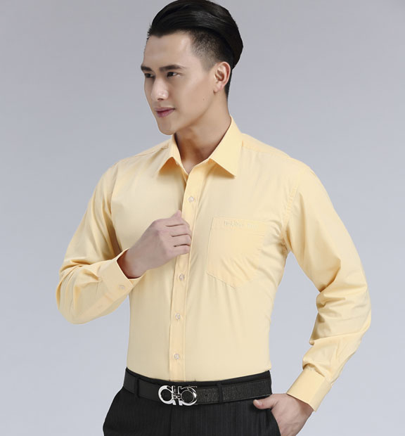 黃色男款滌棉翻領長袖北京出租車司機襯衫-TAXI01#