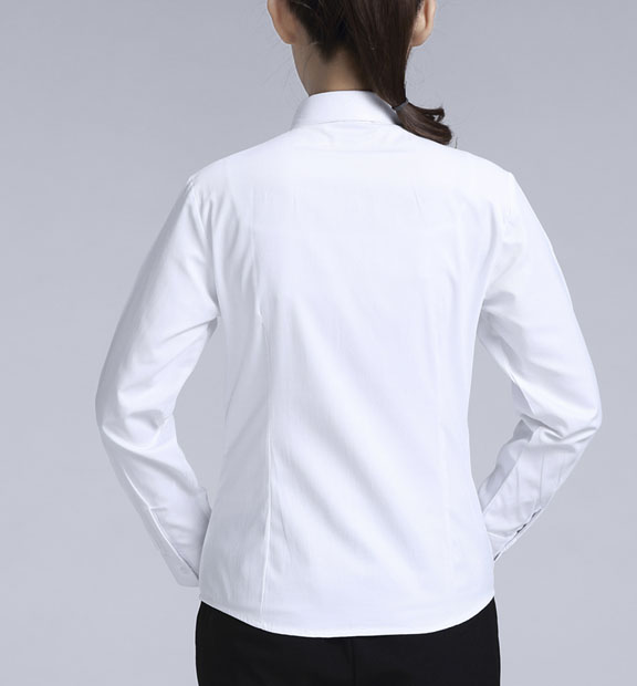 白色女款滌棉翻領長袖修身襯衫-3016-1#