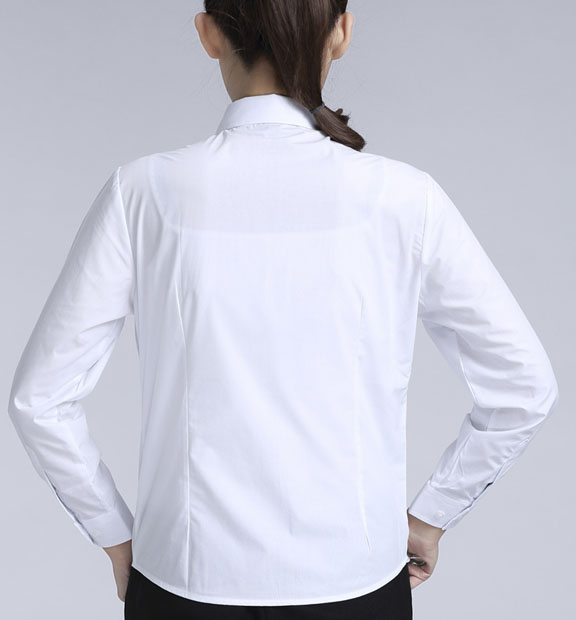 白色女款滌棉翻領長袖修身襯衫-TR0201#