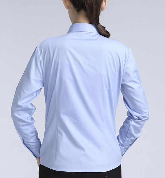 藍色女款滌棉翻領長袖修身襯衫-616#